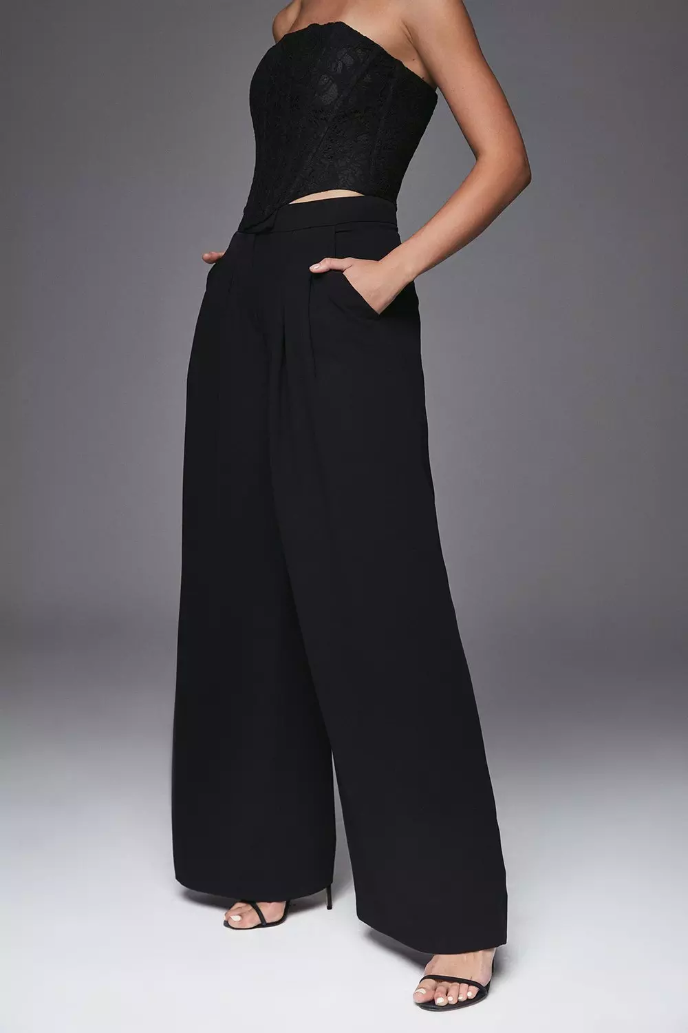 Tailored Compact Stretch Corset Waist Wide Leg Pants