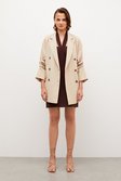 Stone Soft Twill Ruched Sleeve Relaxed Double Breasted Jacket 