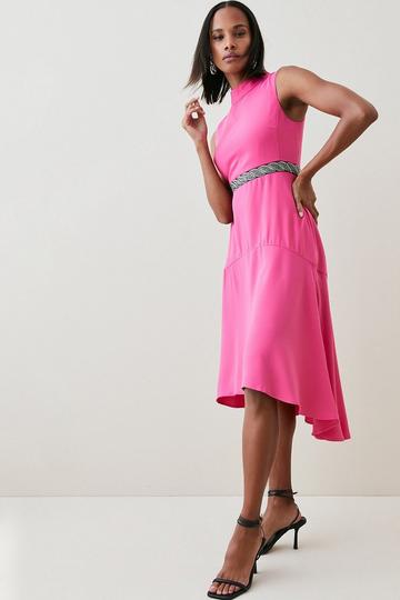 Pink Soft Tailored Embellished High Low Midi Dress