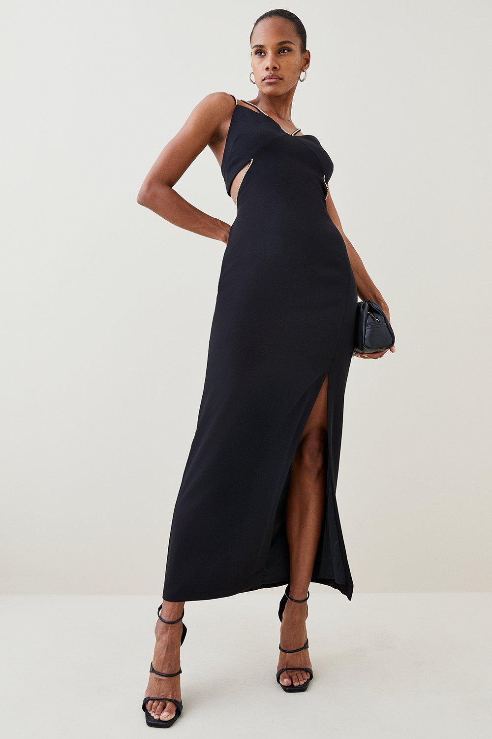 Soft Tailored Diamante Trim Cut Away Maxi Dress Karen Millen