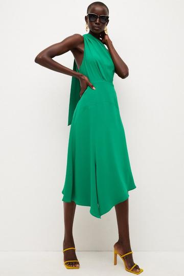 Green Soft Tailored Sleeveless Midi Dress