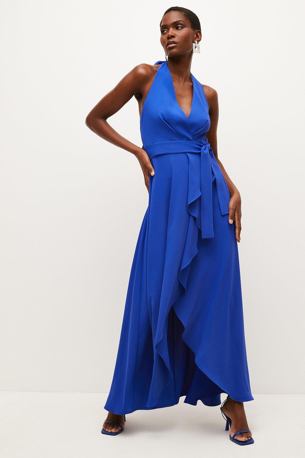 Navy halter shop maxi dress