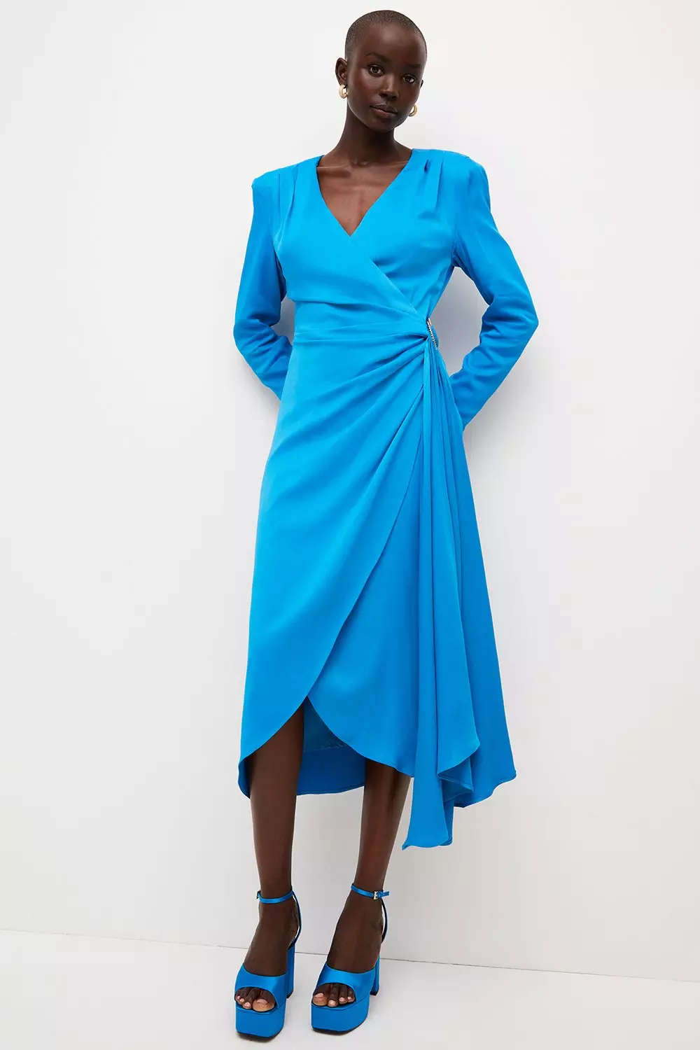 Belted draped crepe midi dress