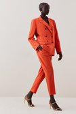 Orange Wool Blend High Waist Tailored Slim Leg Trouser
