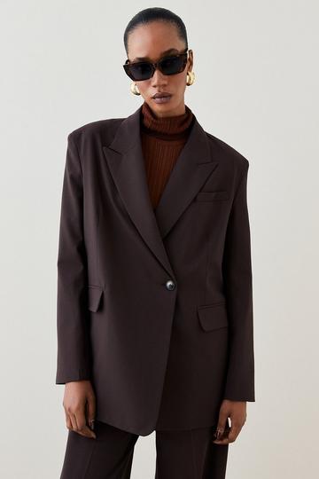 Wool Blend Asymetric Wrap Tailored Jacket chocolate