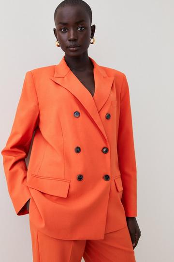 Orange Wool Blend Double Breasted Tailored Jacket