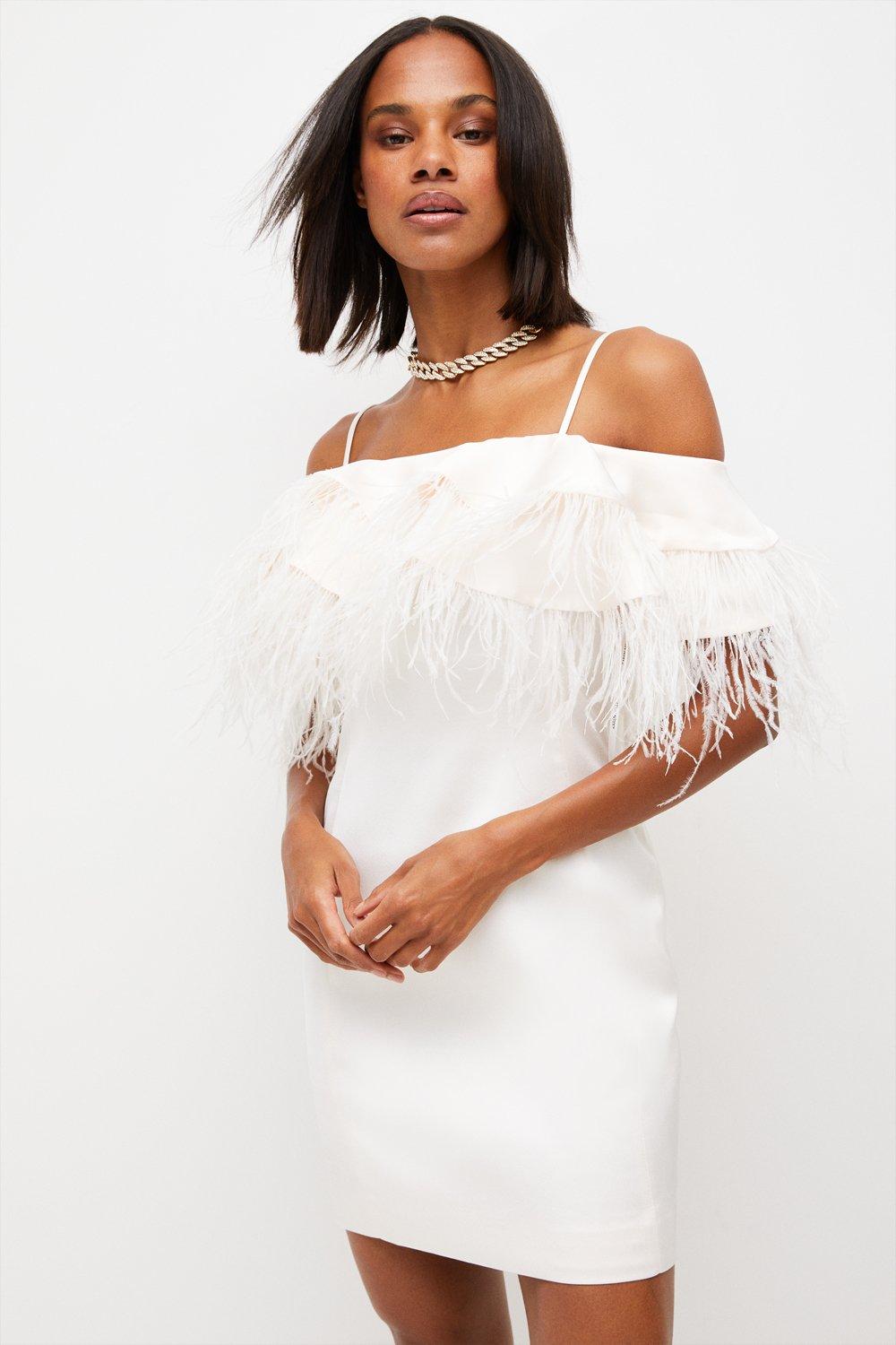 Cream feather clearance dress