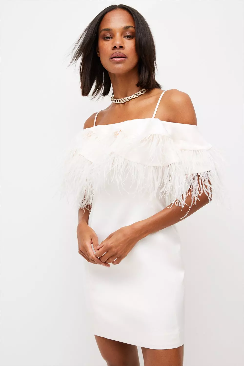 Feather trim 2024 mini dress