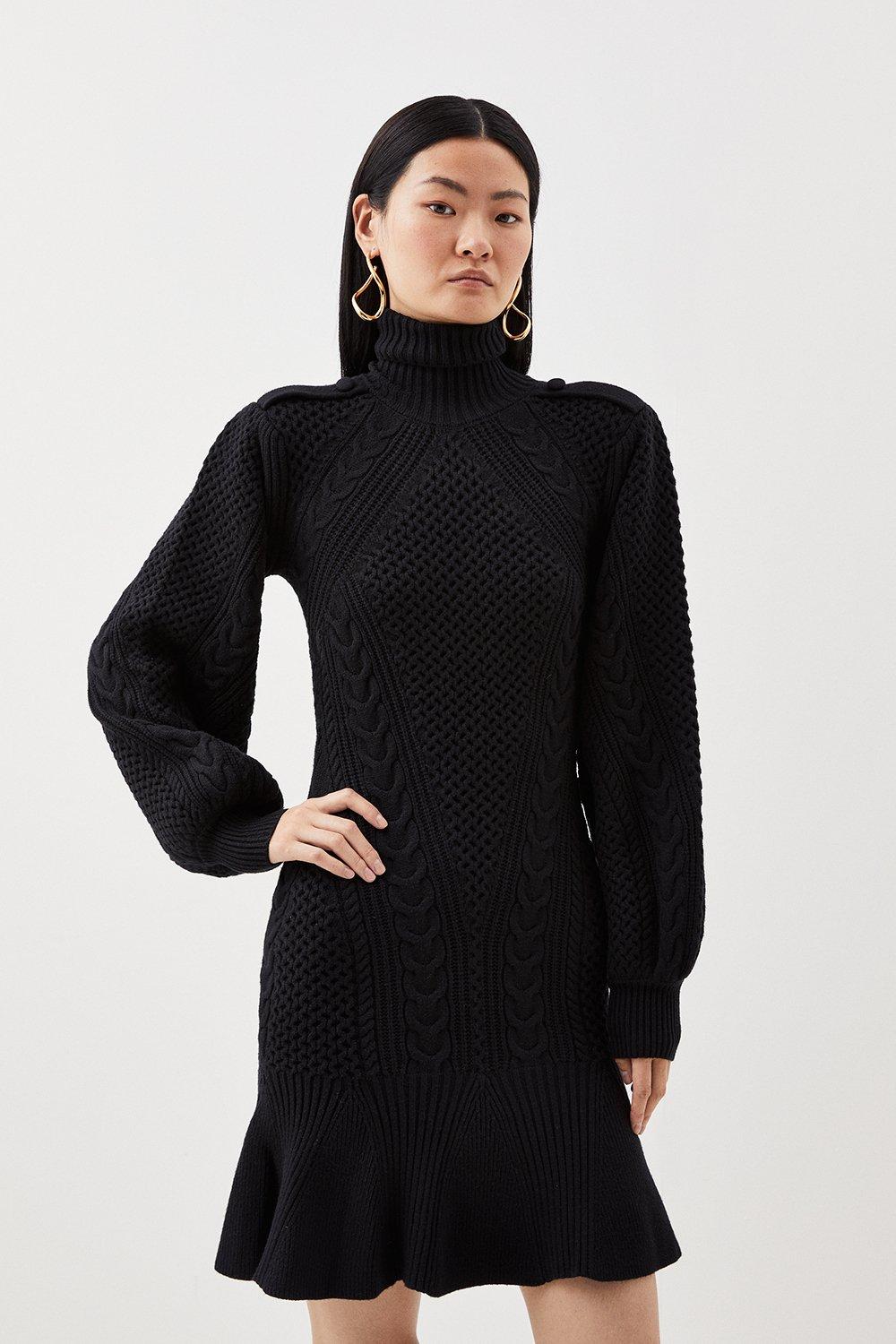 Express  Puff Sleeve Mock Neck Bodycon Sweater Dress in Racing