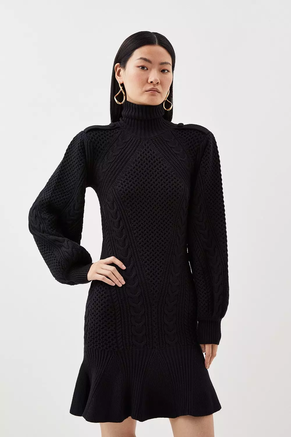 Lydia Millen Cable Knit Turtleneck Mini Dress Karen Millen