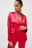 Pink Italian Structured Satin Single Button Blazer