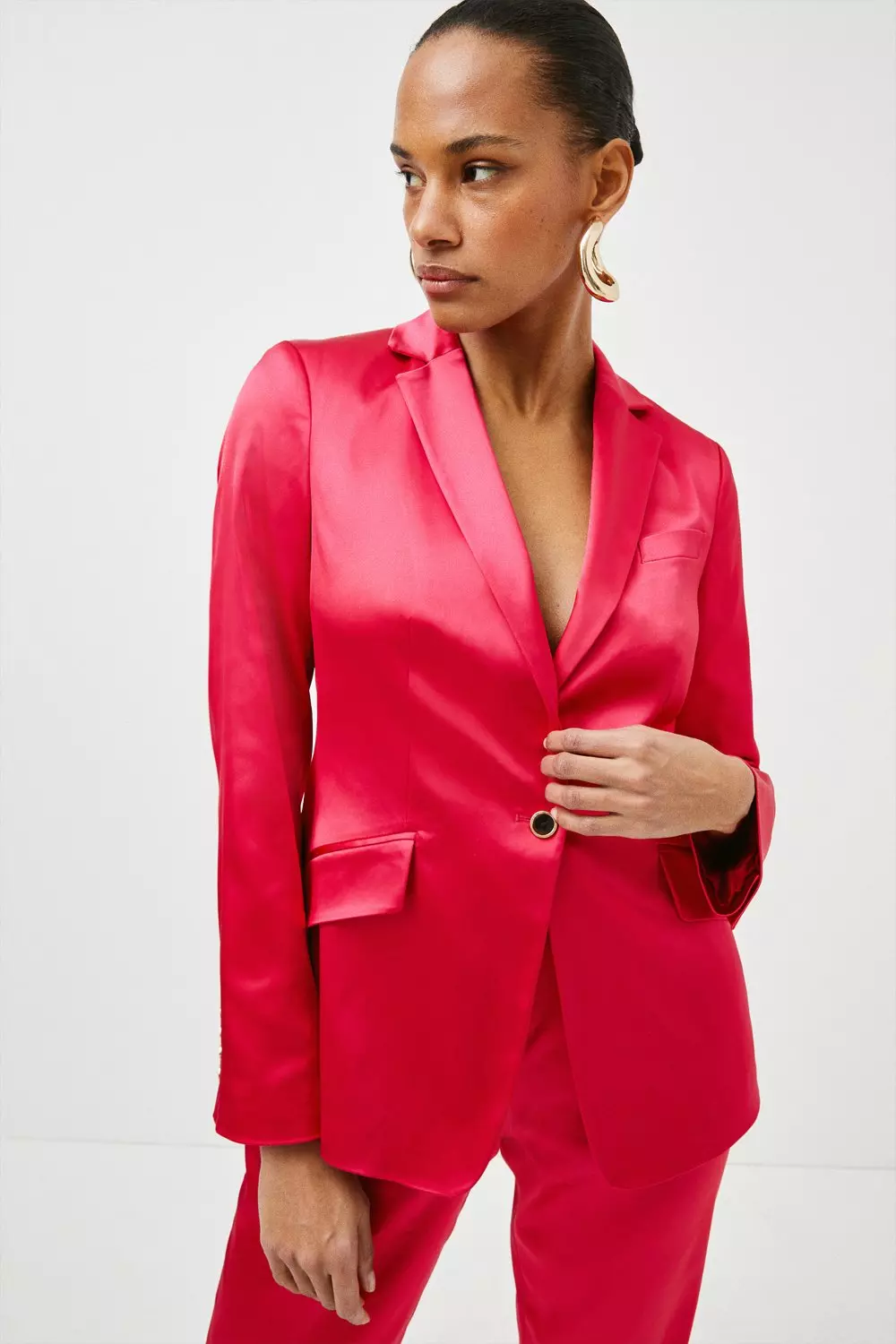 Italian Structured Satin Single Button Blazer | Karen Millen