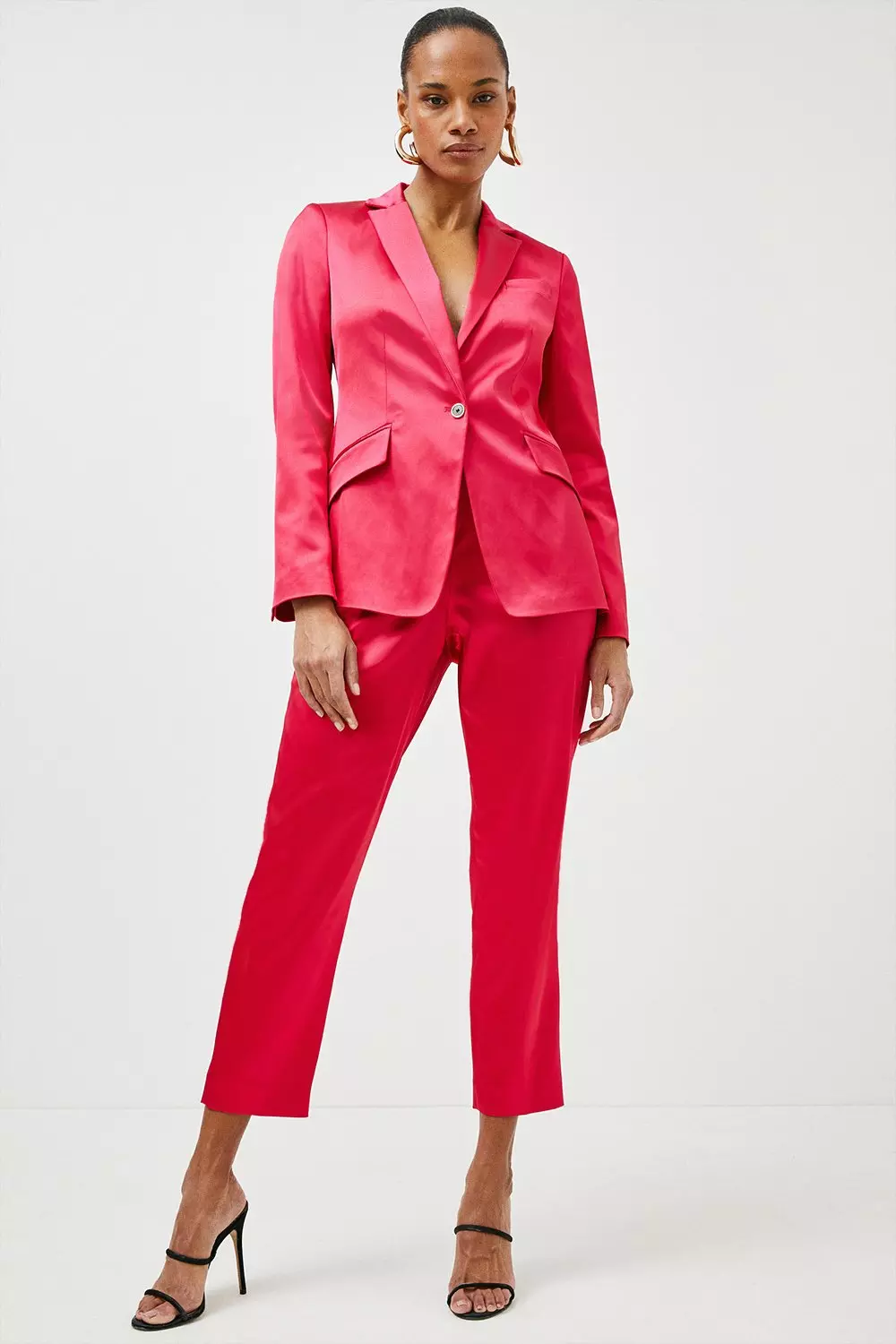 Italian Structured Satin Single Button Blazer | Karen Millen