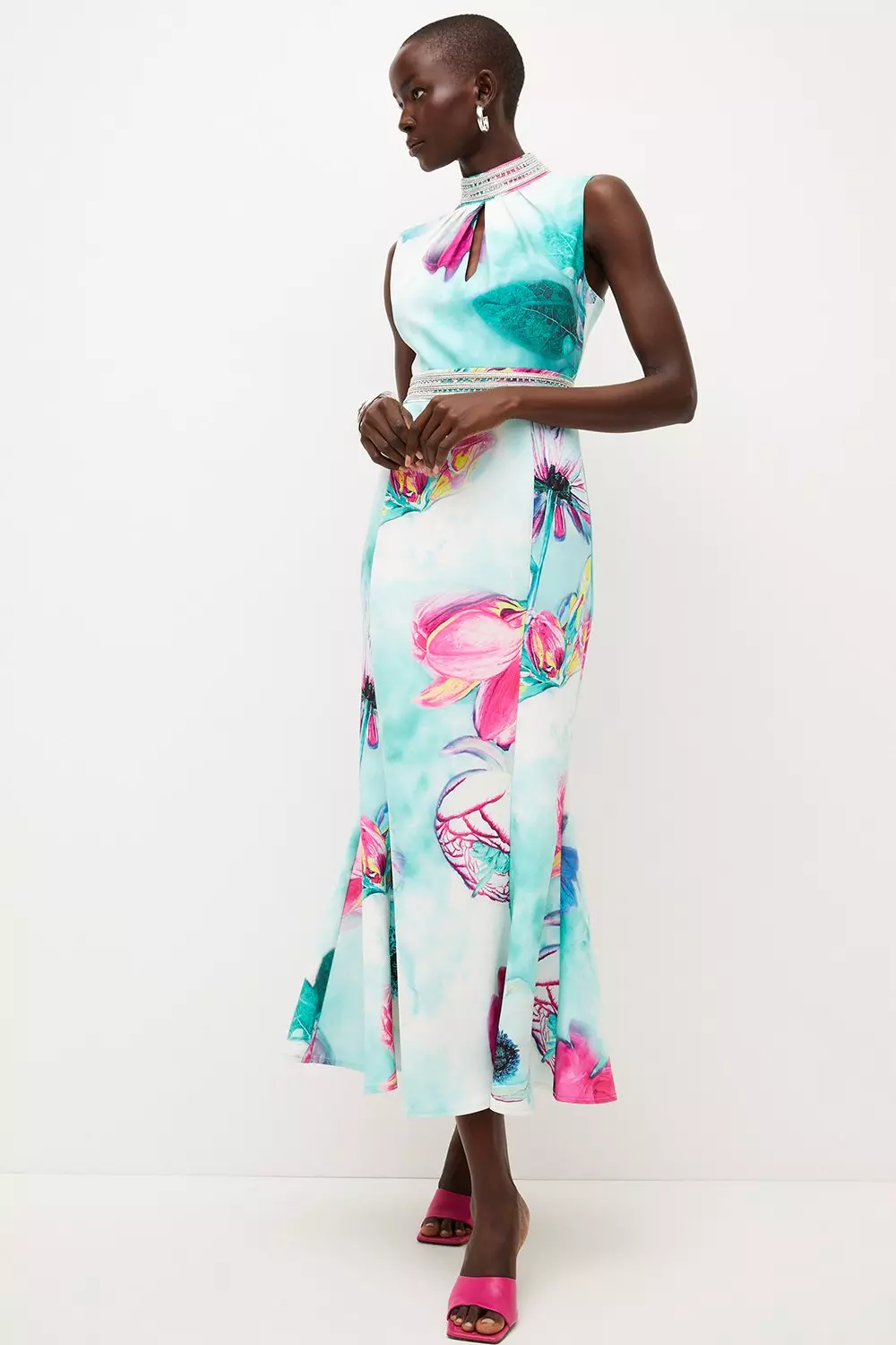 Lydia Millen Silk Cotton Scenic Floral Strappy Maxi Dress | Karen Millen