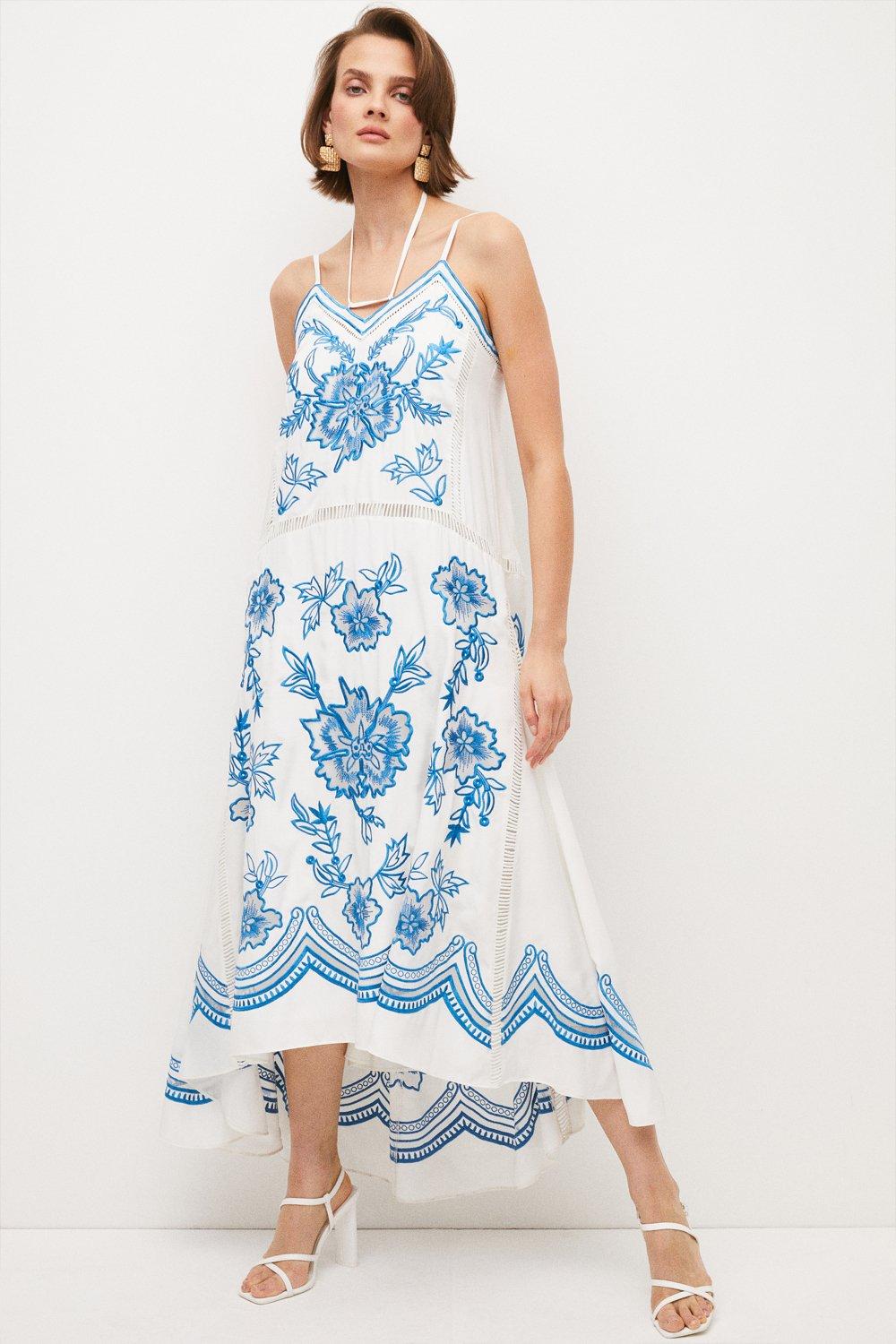 Petite Embroidered Strappy Midi Dress ...