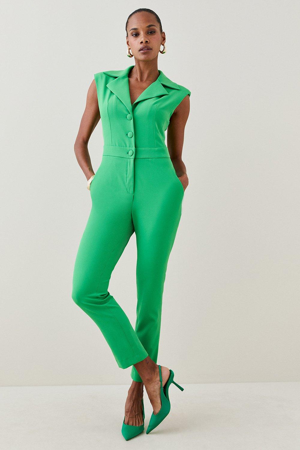 Green best sale sleeveless jumpsuit