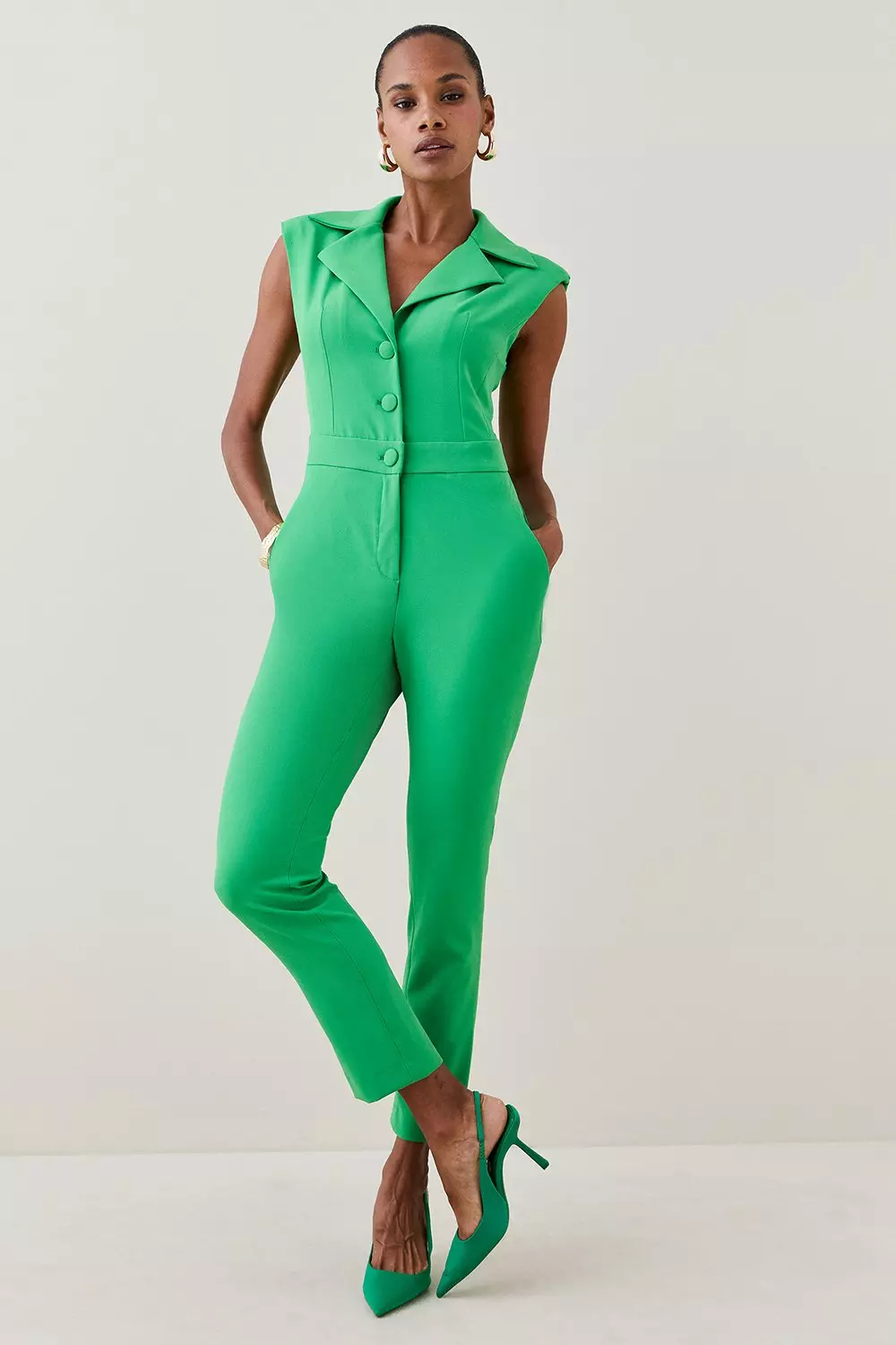 Petite Strong Shoulder Sleeveless Jumpsuit