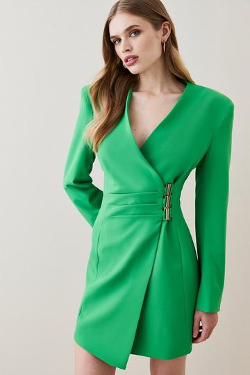 Strong Shoulder Wrap Mini Dress green