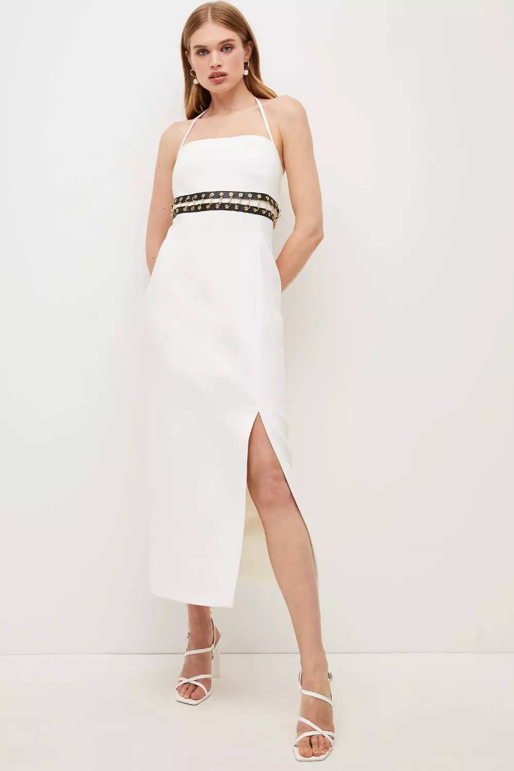 Eyelet Chain Trim Column Maxi Dress