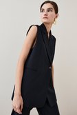 Black Wool Blend Asymmetricwrap Sleeveless Jacket  