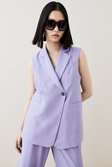 Lilac Wool Blend Asymmetricwrap Sleeveless Jacket  