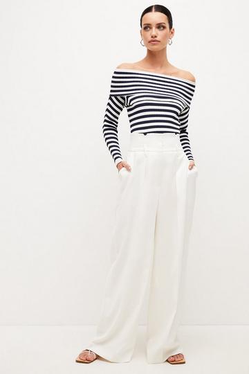 Petite Relaxed Tailored Wide Leg Trousers ivory