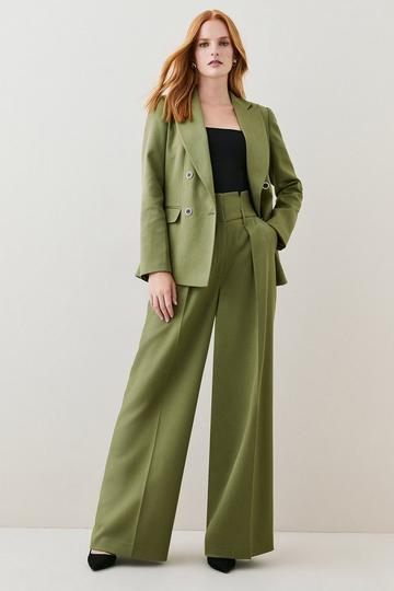Petite Relaxed Tailored Wide Leg Trousers khaki