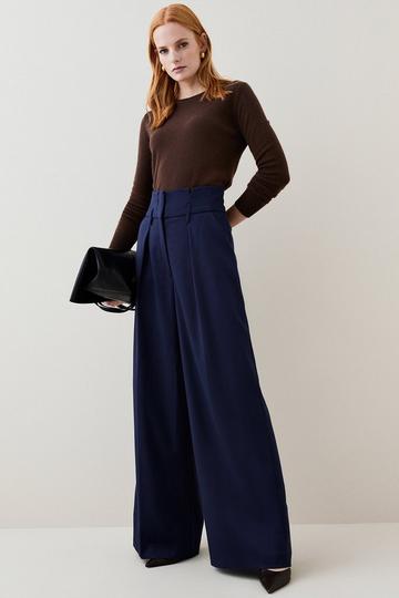 Petite Relaxed Tailored Wide Leg Trousers navy