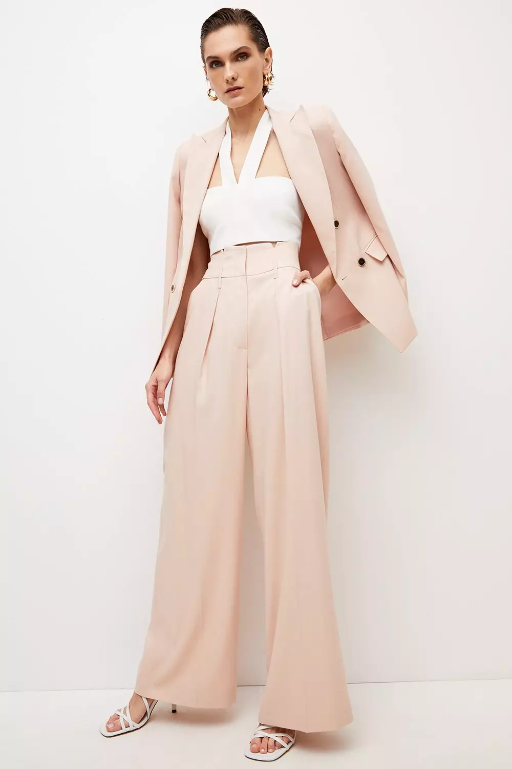 Tailored Relaxed Fit Pleated Wide Leg Pants