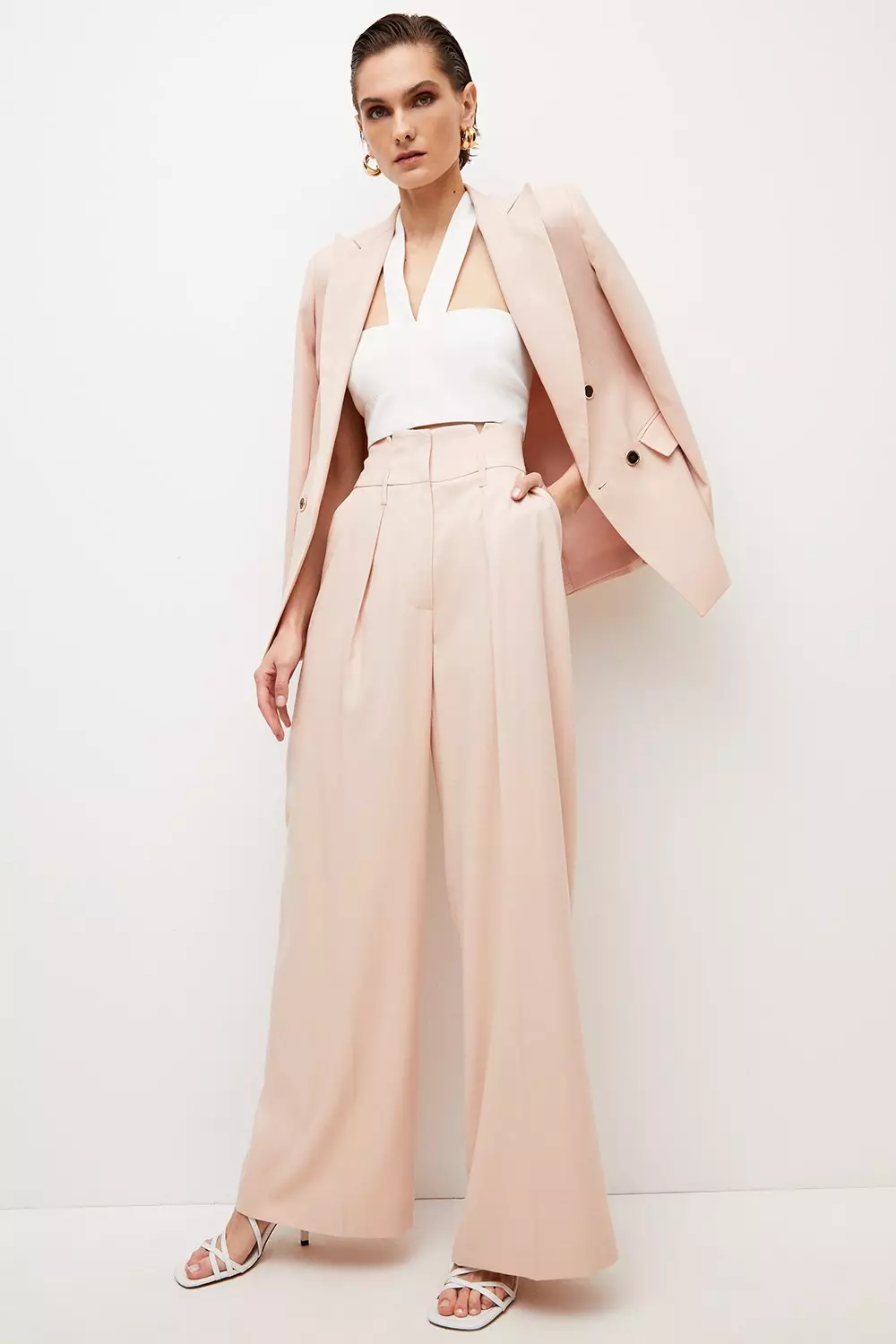 Relaxed Tailored High Waist Wide Leg Pants