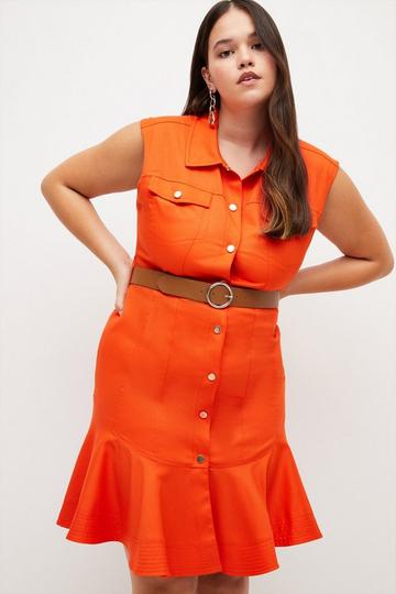 Plus Size Relaxed Tailored Ruffle Hem Belted Drs orange