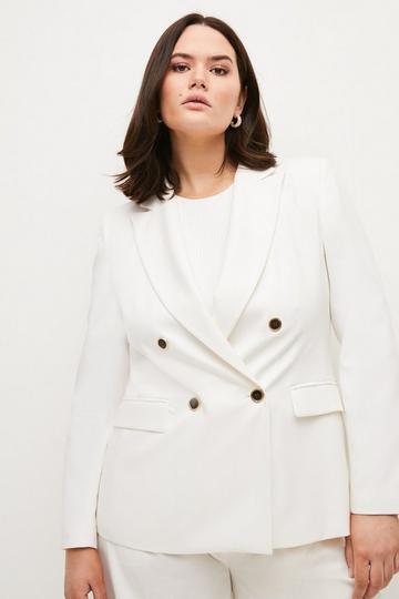 Plus Size Relaxed Tailored Double Breasted Jacket ivory