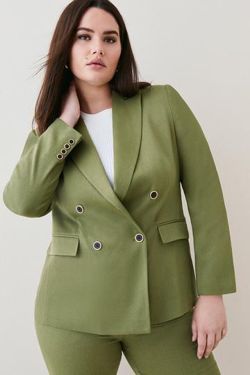 Khaki Plus Size Relaxed Tailored Double Breasted Jacket