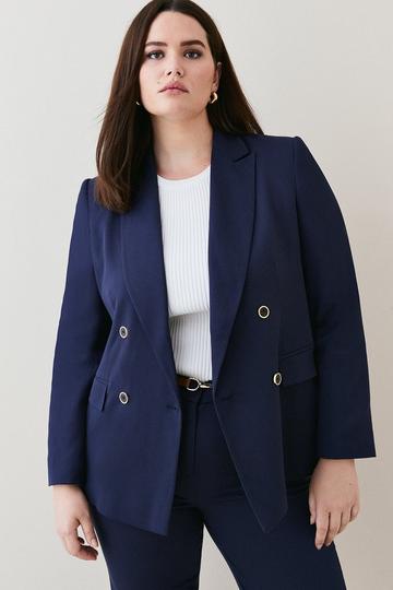 Navy Plus Size Relaxed Tailored Double Breasted Jacket