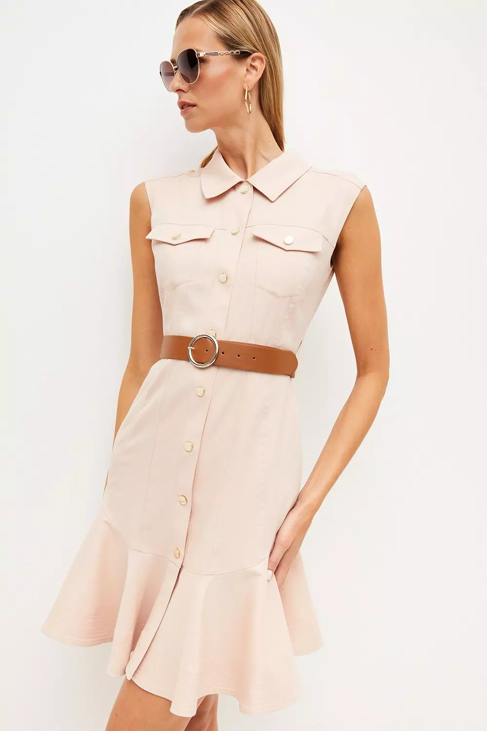 Relaxed Tailored Ruffle Hem Belted Mini Dress Karen Millen