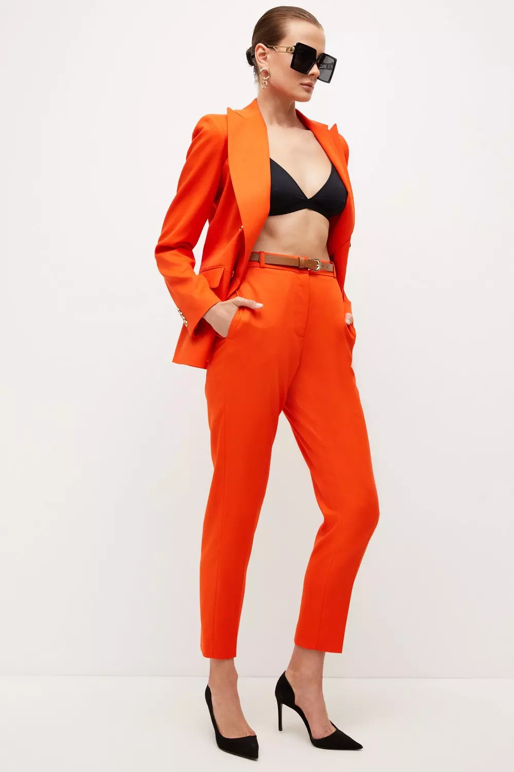 Tall Blazer And Belted Pants Suit Set