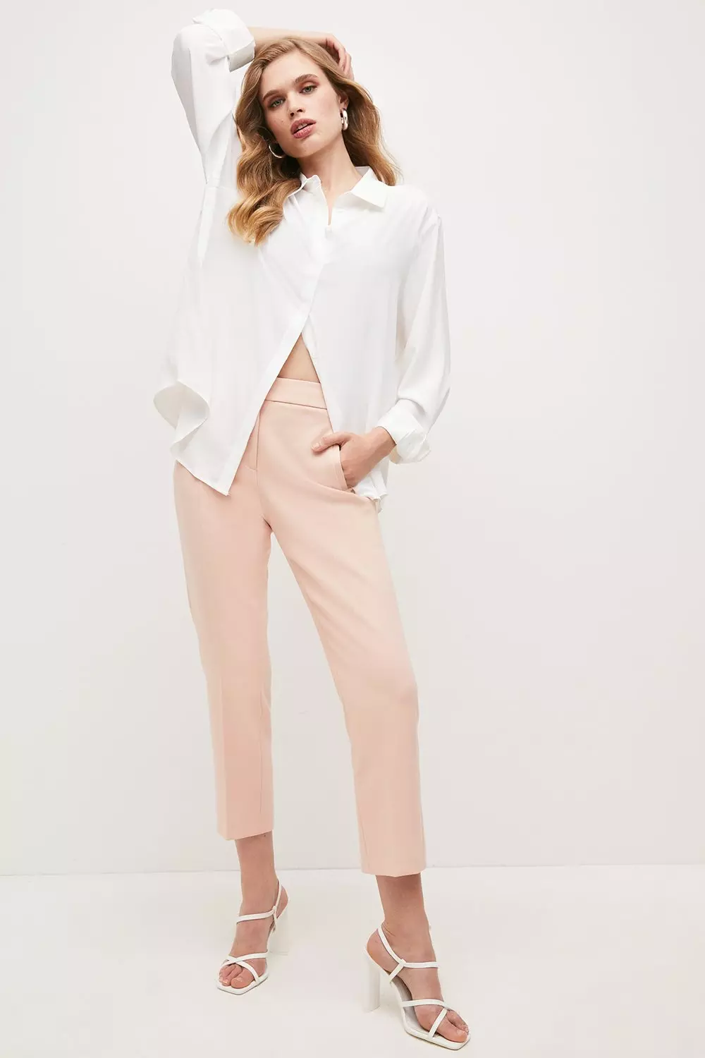 Compact Stretch High Waist Tailored Trousers | Karen Millen