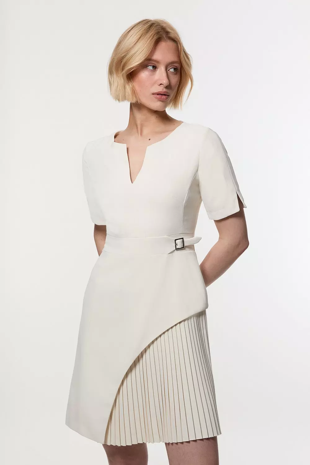 Tailored Military Pleat Short Sleeve Mini Dress Karen Millen