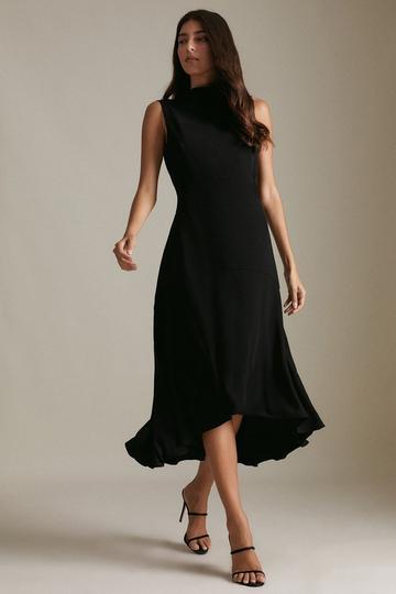 Soft Tailored High Low Midi Dress black