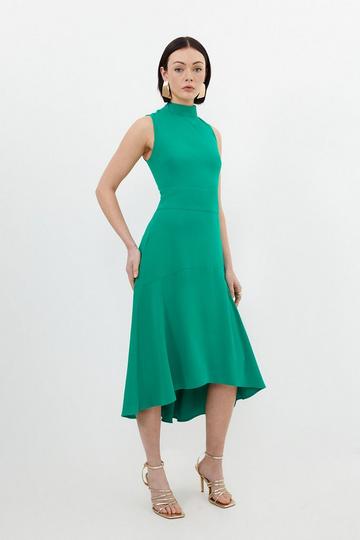 Green Soft Tailored High Low Midi Dress
