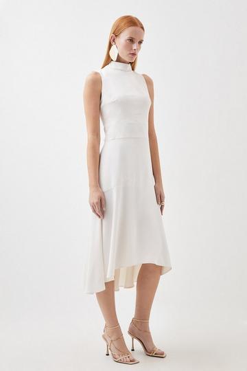 Ivory White Soft Tailored High Low Midi Dress