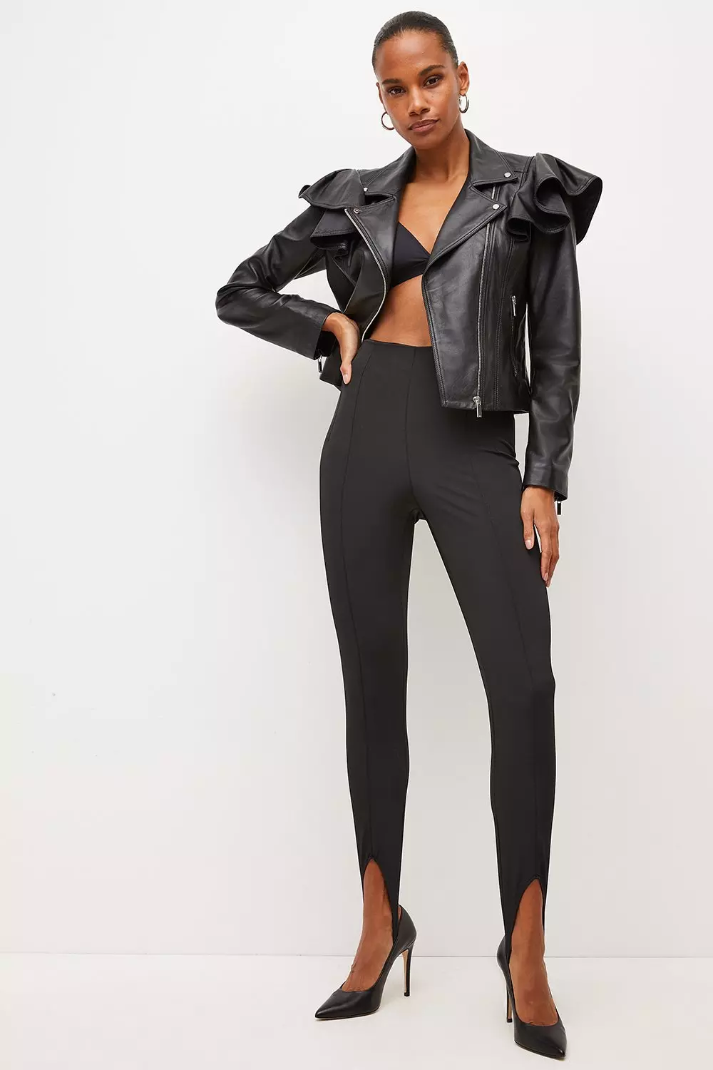 Karen millen leather on sale biker jacket black