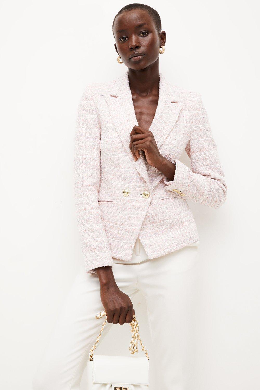 white tweed blazer