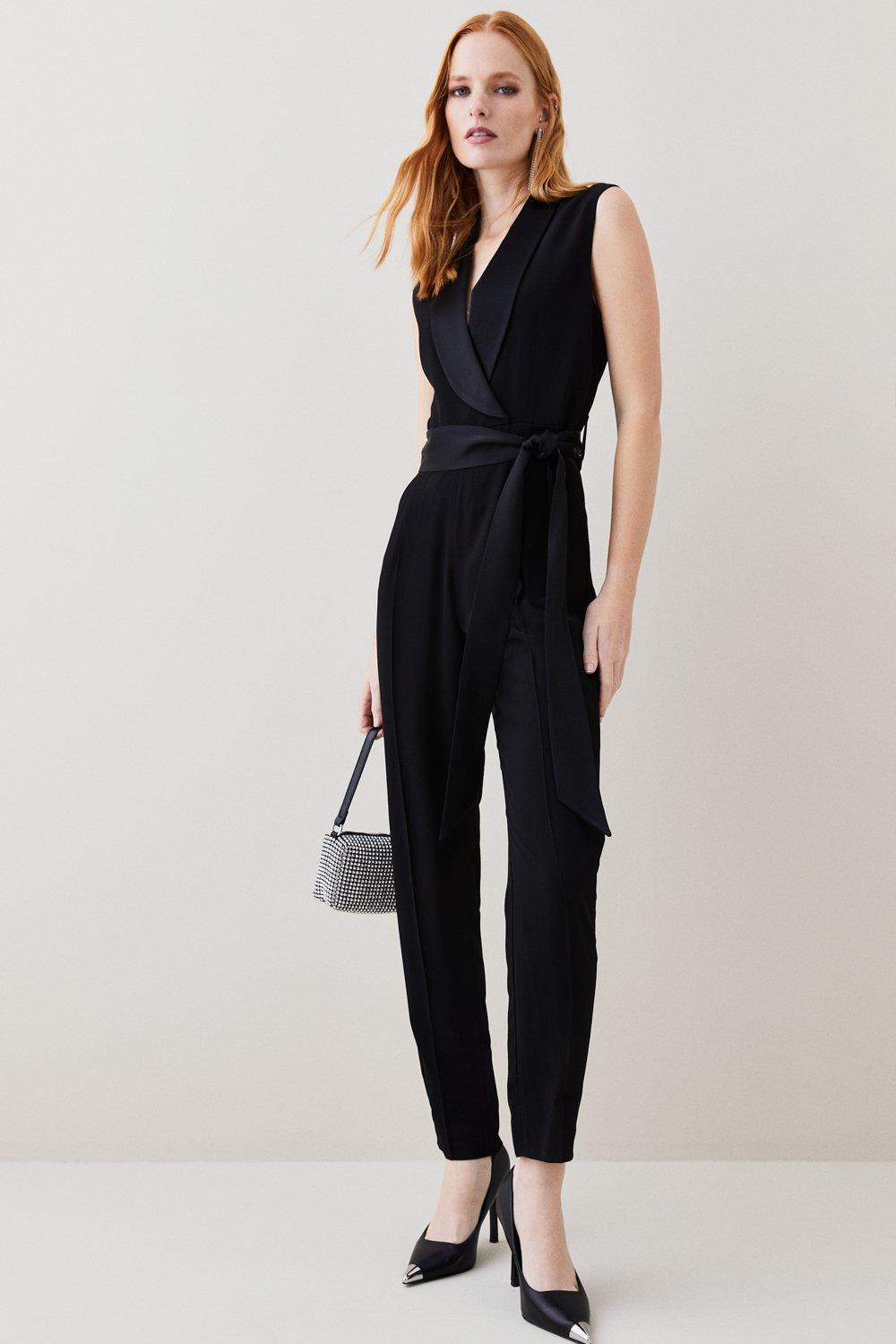 Tailored Tuxedo Wrap Sleeveless Jumpsuit