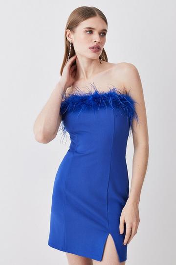 Feather & Ponte Bandeau Mini Dress cobalt
