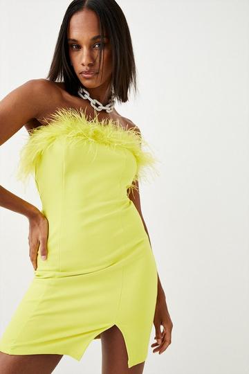 Feather & Ponte Bandeau Mini Dress lime