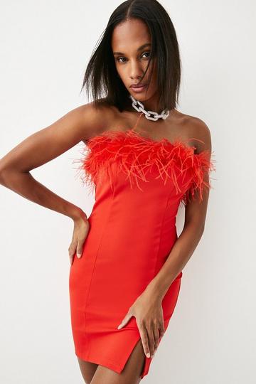 Red Feather & Ponte Off The Shoulder Mini Dress