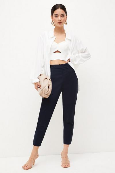 Petite Essential Techno Woven Crop Trouser | Karen Millen