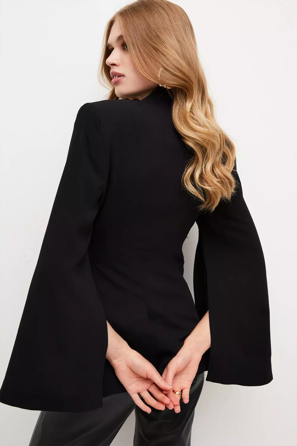 Belted Notch Neck Split Sleeve Jacket