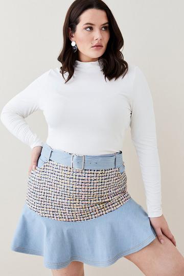Plus Size Denim Tweed Mix Flippy Hem Skirt multi